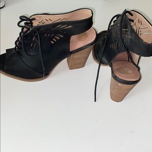 Black 3in Wedged-Heel Booties. Size 8.